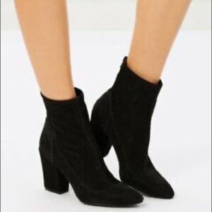 NINE WEST Black Sparkly Sock Block Heel Boots 7.5